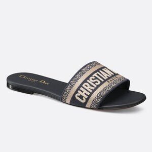 Dior Dway Slide Deep Blue Embroidered Cotton